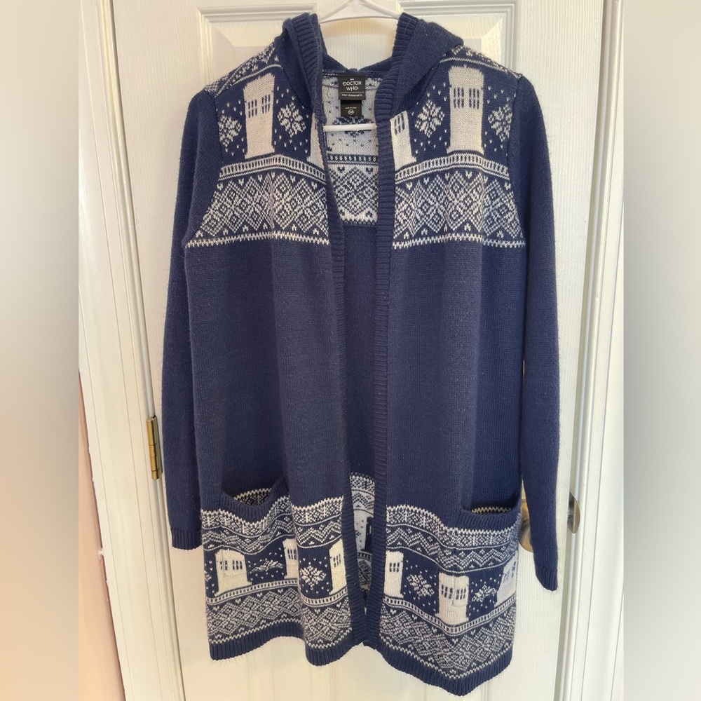Her Universe Doctor Who TARDIS Intarsia Hooded Cardigan – Women’s Small